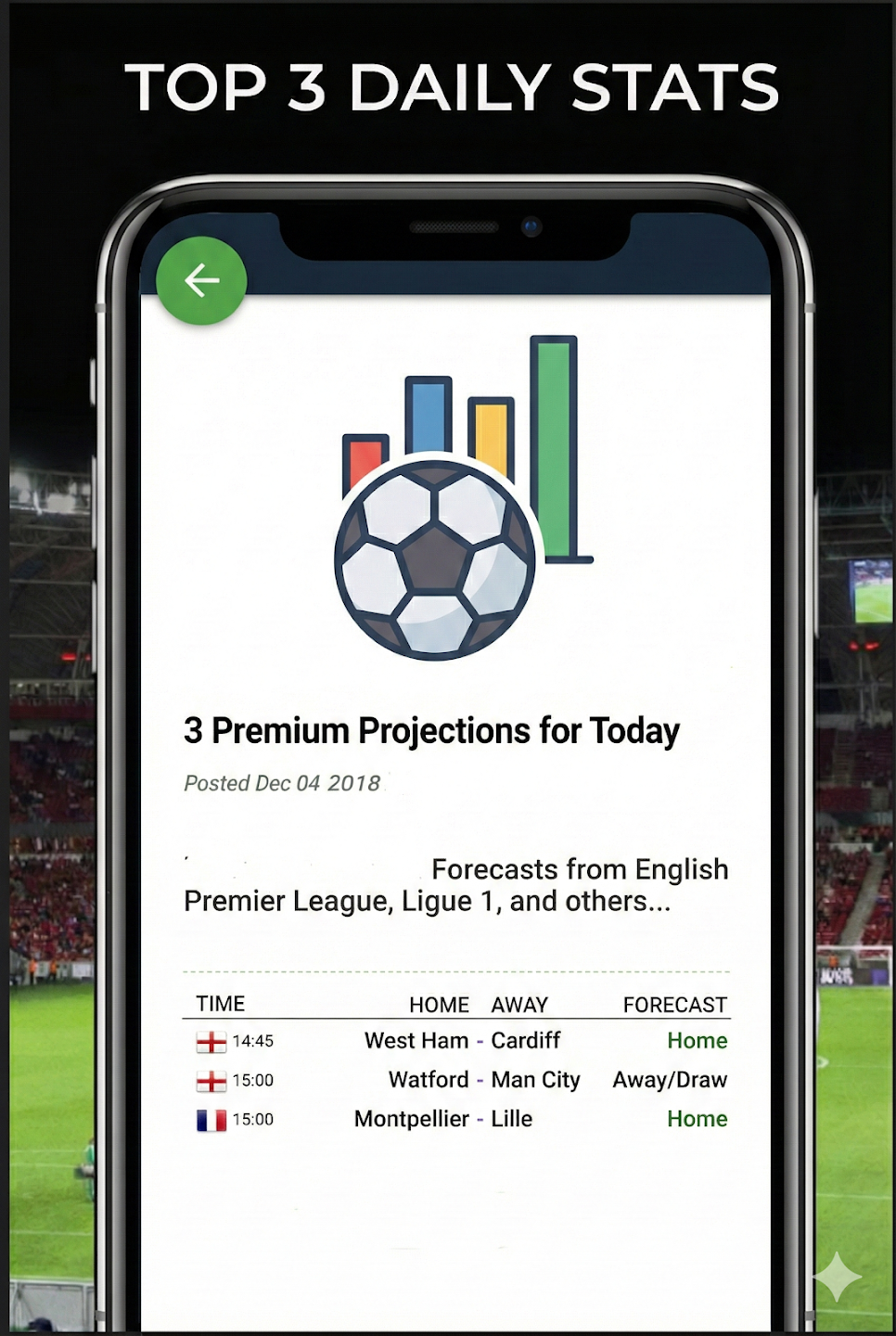 Football AI app — match data screen